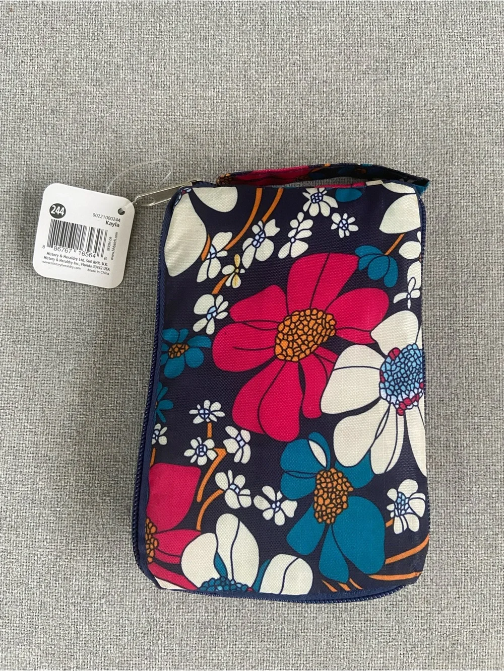 Top Girl Kayla Floral Wristlet Cosmetic Bag - Navy, Teal & Pink